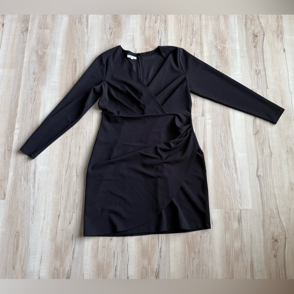 MAURICES Black Long Sleeve Wrap Front Dress Size L – Ruched Waist Cocktail